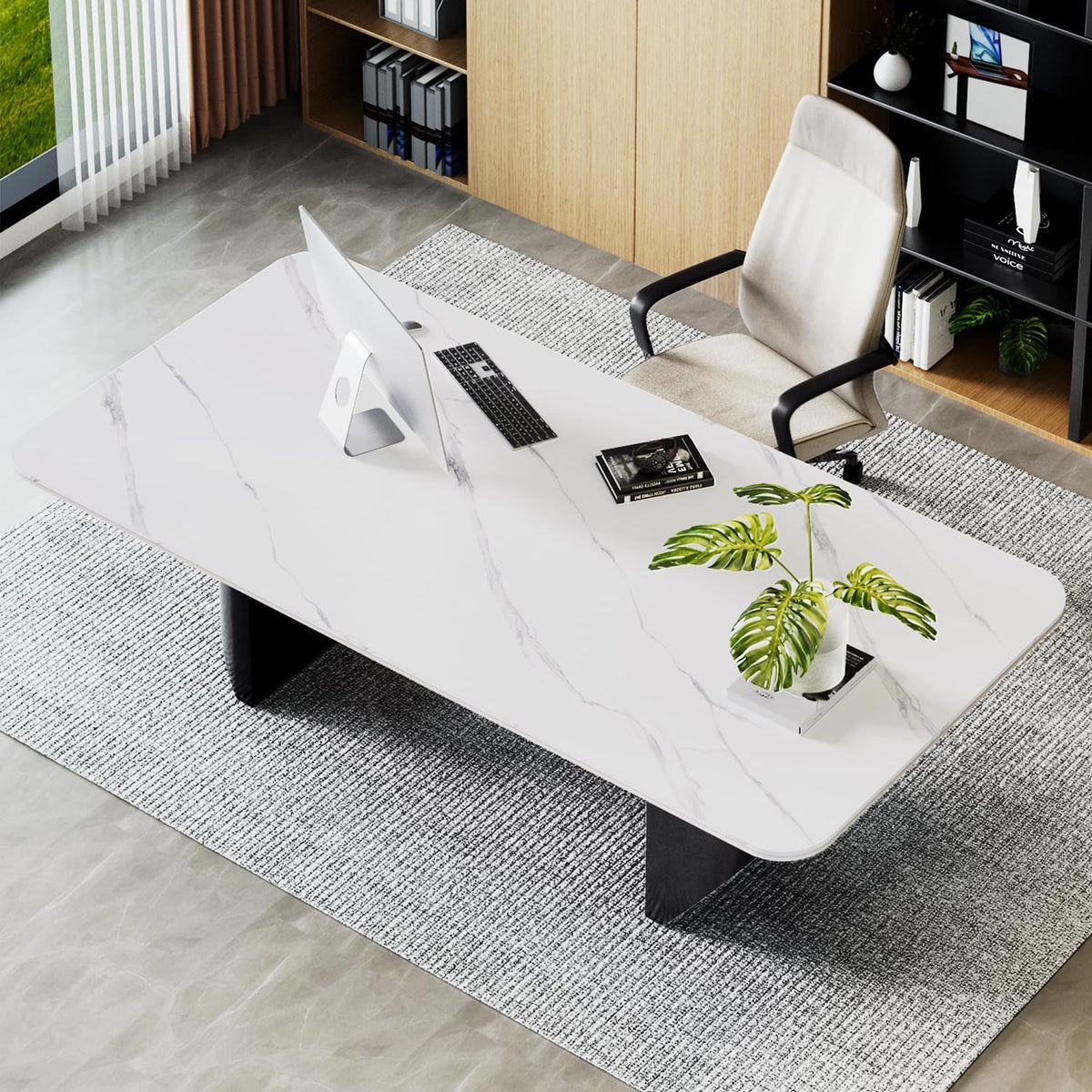 Modern White Dining Table for 6 to 8 People, 70.9" High Hardness Sintered Stone Table for Dining Room and Easy Maintenance - Half-Round Stainless Steel Base(Table Only)