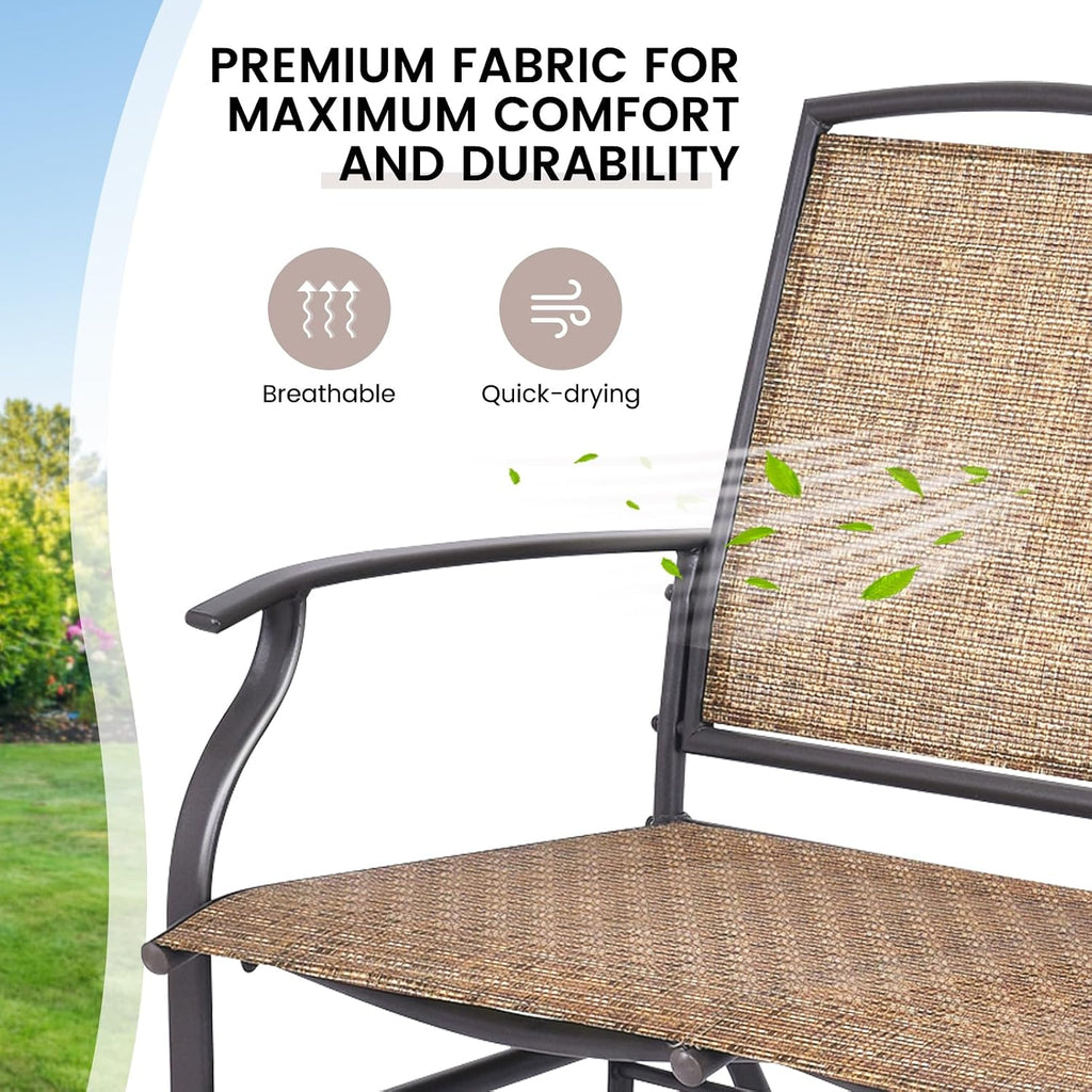 GIANTEX Patio Glider Benches for Outside, Swing Glider Chair w/Steel Frame | 400 LBS Capacity, Patio Swing Rocker, 2-Person Loveseat for Backyard, Poolside, Lawn, Balcony, Porch Glider Bench(Brown)