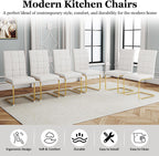 Modern Dining Chairs Set of 8, White PU Leather Chairs with Pull Ring Backrest and Gold Stainless Steel Legs, Easy-to-Assemble Kitchen Chairs for Dining Room, Living Room, or Bedroom