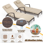 GarveeLife 2-Piece Rattan Patio Folding Chaise Lounge, 5-Position Adjustable Backrest Outdoor Lounge Chair with Cushion and Pillow for Poolside, Backyard, Deck, Porch, Beige