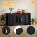 2-Tier Storage Bench, Waterproof UV-Resistant Outdoor Shoe Storage Cabinet ，Outdoor Shoe Rack with 2 Doors & Adjustable Shelves for Indoor Outdoor Entryway, Hallway, Living Room (Black)