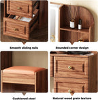 Arulvmrn 43” Wooden Makeup Vanity Set with Mirror and Lighted,Modern Vanity Desk with 9 Drawers,Storage Shelves, and Padded Seat, Dressing Table for Bedroom, Dorm, or Home Beauty Station,Brown