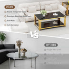 Glass Coffee Table Set of 3, End Table Modern Living Room Table Rectangle Clear Tempered Glass Stainless Steel Leg, Square Side Table for Home Furniture Set (Black, 43" Set of 3)