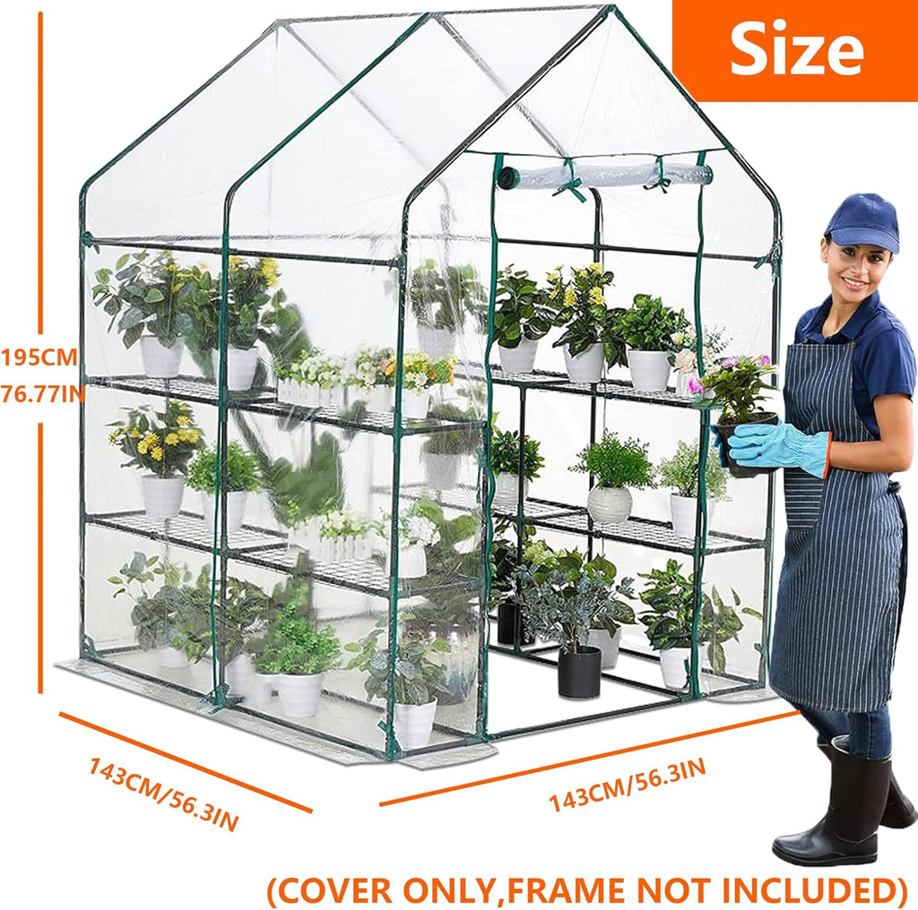 Greenhouse Cover Replacement, 56×56×76 Inches PE Walk-in Greenhouse Cover for Gardening Plants w/Roll-Up Zipper Door, Waterproof Wind Rain Proof Frost Protection , Easy Assembly (No Frames Include)