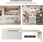 homary Extendable Kitchen Island with Storage 81"-106", White, Wood Top, Stationary Large Kitchen Cabinet with 3 Drawers, Adjustable Shelves & Pull-Out Kitchen Tables for Dining Room
