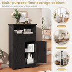 Floor Cabinet, Farmhouse Storage Cabinet with Barn Doors and Drawer, 11.81" D x 23.62" W x 39.37" H Black Freestanding Adjustable Shelf Organizer for Bathroom, Kitchen, Living Room