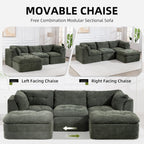 Modular Sectional Sofa with Ottoman, 112 Inch, Blackish Green