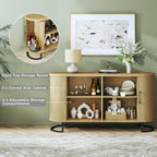 HUAHUU Sideboard Buffet Cabinet with Storage, 54.3" Fluted Tambour, Adjustable Shelves, Mid Century Modern Console for Living Room Kitchen