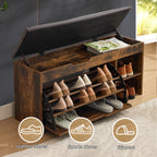 Shoe Storage Bench with Flip Drawers & Lift Top Storage Box, Entryway Bench with Seat Cushion, 3-Tier Short Shoe Cabinet with Adjustable Shelves for Entryway, Hallway, Living Room, Mudroom, Brown