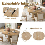 42" Round Dining Table for 4-6, Functional Round Extendable Wood Folding Mid Century Modern Round Dining Table for Dining Room Kitchen, Restaurant, Café, Natural