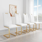 yeag Modern Rectangular Glass Dining Table Set for 4, 47" Clear Tempered Glass Kitchen Table with Gold Metal Legs & 4 White PU Faux Leather Upholstered Dining Chairs for Home, Dining Room, Office