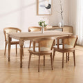 BESTANO Rattan Dining Chairs Set of 4, Mid Century Modern Farmhouse Wood Dining Room Chairs, Upholstered Comfortable Kitchen Dining Side Chair with Cane Woven Back, Beige Linen