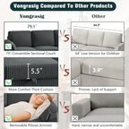 Vongrasig 79" Convertible Sectional Couches Sofa with Storage Ottoman, 3 Seat L Shaped Couch with Side Storage Pockage, Small Couches for Living Room, Apartment and Small Space, Grey