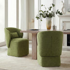 KISLOT Upholstered Dining Chairs with Wheels, Easy Assembly Stain Resistant Fabric Modern Barrel Armchair with Lumbar Cushion, Dining Room Chairs for Kitchen Living Room Bedroom, Green, Set of 4