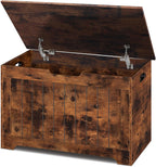 SUPER DEAL Storage Chest, 30 inches Chest Box Organizer with 2 Safety Hinges, Wooden Entryway Storage Bench, Rustic Brown