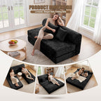 59" Convertible Sofa Bed with High Backrest & Washable Cover, Compression Couch in a Box, Sectional Loveseat Floor Sleeper Sofa for Bedroom, Living Room, BlackFleece