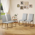 Modern Dining Chairs Set of 4, Grey Faux Leather Kitchen Chairs, Upholstered Armless Dining Room Chair with Silver Mental Legs Heavy Duty, Comfortable (Grey Chiars, Set of 4)