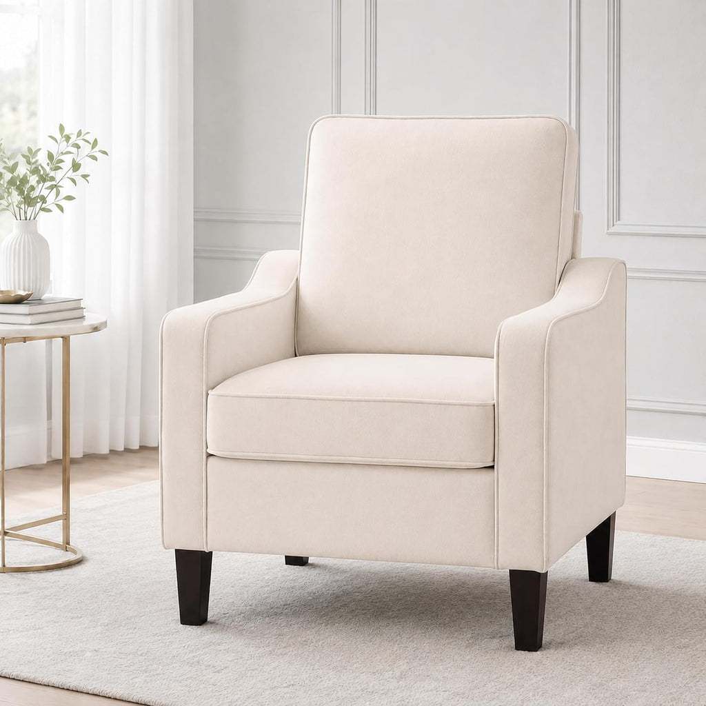 Comfy Accent Chair for Living Room, Modern Reading Chair for Bedroom, Beige | Upholstered Arm chair, Single Sofa Chair for Office and Waiting Room, Mid Century Modern Style, Sturdy Legs, Soft Seat