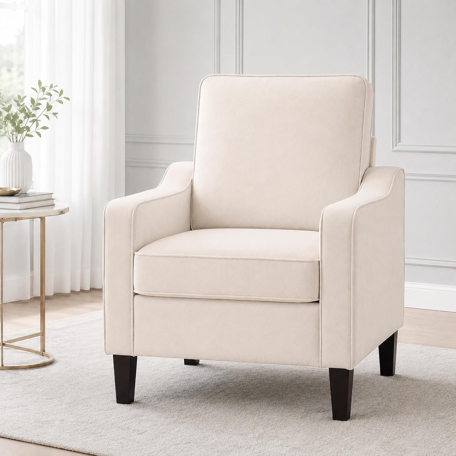 Comfy Accent Chair for Living Room, Modern Reading Chair for Bedroom, Beige | Upholstered Arm chair, Single Sofa Chair for Office and Waiting Room, Mid Century Modern Style, Sturdy Legs, Soft Seat