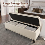 FiveWillowise 51 Inch Storage Ottoman Bench,Large End of Bed Storage Bench | Faux Leather Ottoman with Storage,30 Gallons,Upholstered,with Nailhead Trim,Legs,for Bedroom,Living Room,Entryway,Cream White