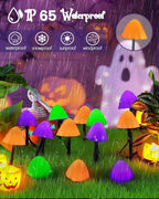 OZS 2PK 55FT 32LED Halloween Orange Purple and Green Solar Mushroom Lights Outdoor, Solar String Light with 8 Lighting Modes Auto On/Off, Halloween Garden Lights for Witch Decorations