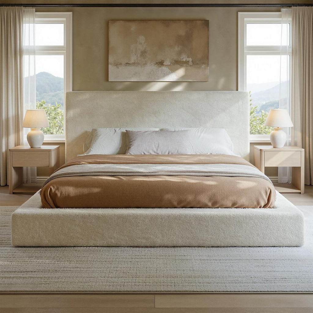 Evermagin White King Upholstered Cloud Bed Frame with Headboard