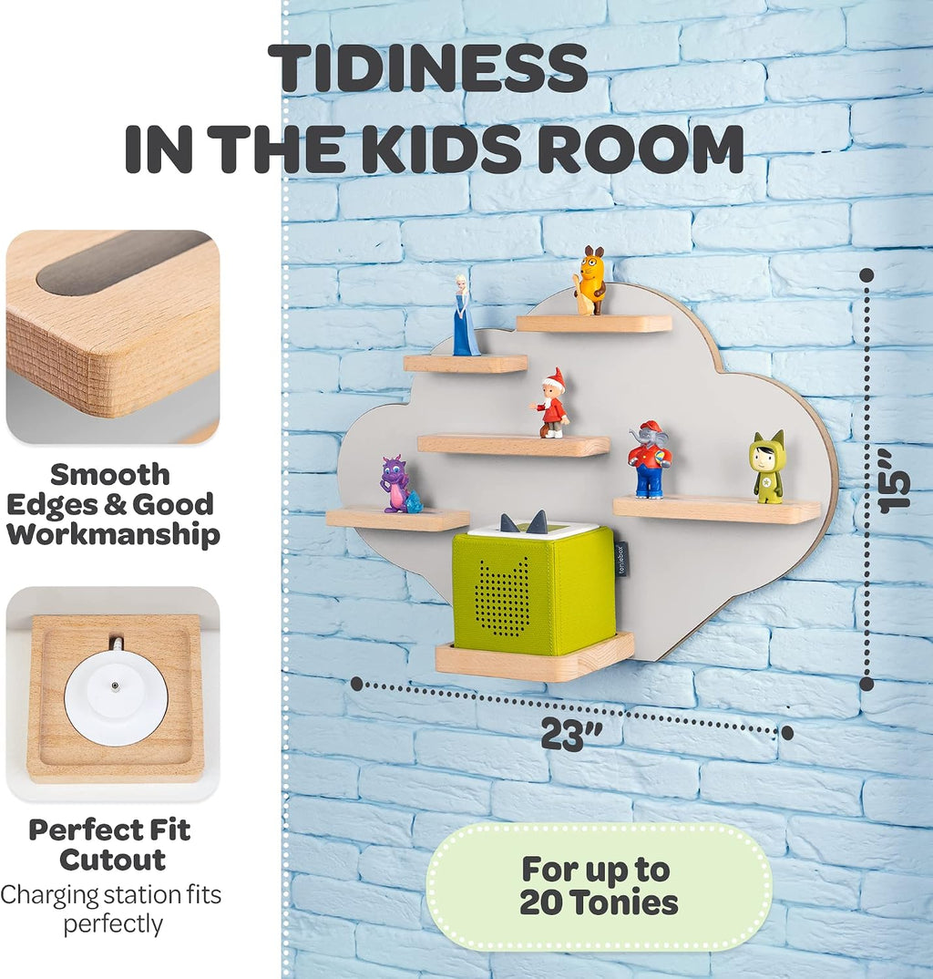 Cloud Shelf for Tonie Box and Tonies (up to 20 Figures) - Magnetic Wall Mount Storage Organizer Display Stand