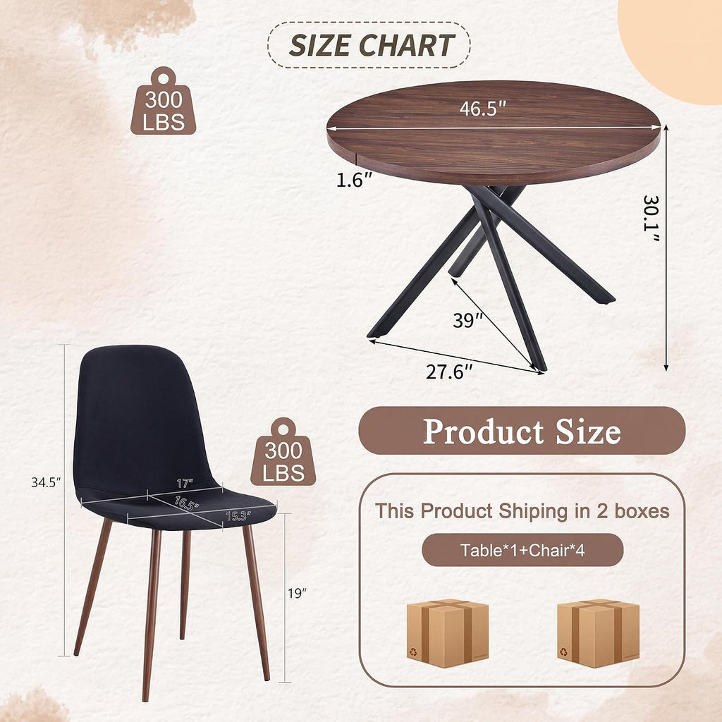 Round Dining Table Set for 4, Round Kitchen Dining Table and Chairs Set for 4,46.5" Modern Dining Room Table Set for 4 with Upholstered Chairs for Small Space Kitchen Office Cafe Apartment