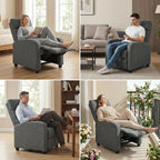 Furnimart Small Manual Recliner Chair for Compact Spaces, Overstuffed Chenille, Chunky Cushion, Comfortable Single Sofa Recliner for Adults, Ideal for Living Room, Bedroom, Home Theater, Gray