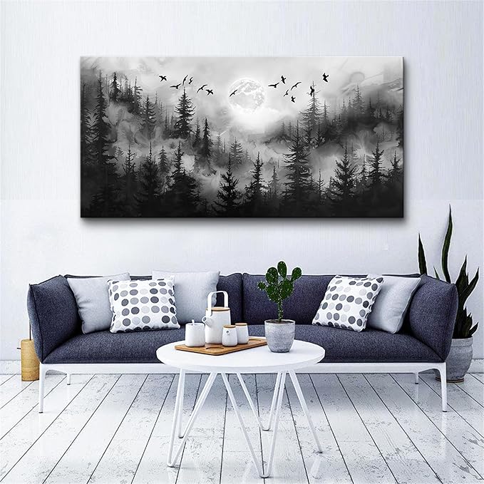 Lapremoly Forest Tree Painting for Living Room Modern Landscape Wall Art Canvas Prints Black And White Pictures Home Decor Bedroom Bathroom Office Large Wall Decor Artwork Ready To Hang Art Decor