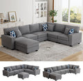 Legend Vansen Oversized Modular Sectional Sofa,U/L‑Shaped Reversible Couch with Ottoman,Deep Seat Plush Polyester Sofa for Living Room,7‑Seater,Dark Grey