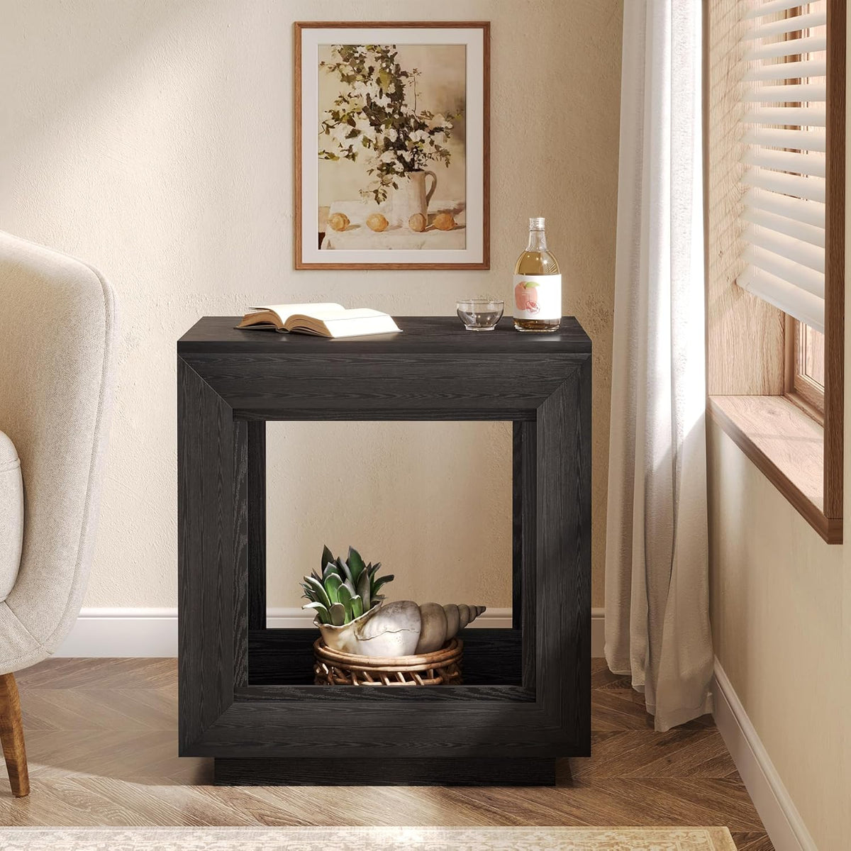 Tribesigns Rustic Brown End Table, 24" Side Table with Storage Shelf, Farmhouse Style Nightstand Bedside Table (1, Black)