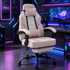 Gaming Chair for Adults with Massage Lumbar Suppor, Fabric Pink | Footrest