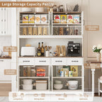 71'' Tall Pantry Cabinet with Charging Station, Large Modern Pantry Storage Cabinet with Adjustable Shelves, 4 Drawers & 4 Cabinets, 41'' Wide Kitchen Hutch with Countertop for Dining Room, White