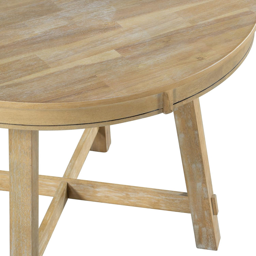 ERYE Farmhouse Style Wooden Dining Table 42-Inch Functional Extendable Round Dining Table with 16" Leaf and X-Cross Legs,Oval Wooden Diningtable for Home Apartment Diningroom, Natural Wood Wash
