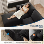 Modular Sleeper Sofa Couch Modern Sectional Couches for Living Room - 79" L-Shaped Cloud Couch - Easy Assembly Corduroy Convertible Sponge Compression Sofas with Chaise for Home House(Black)