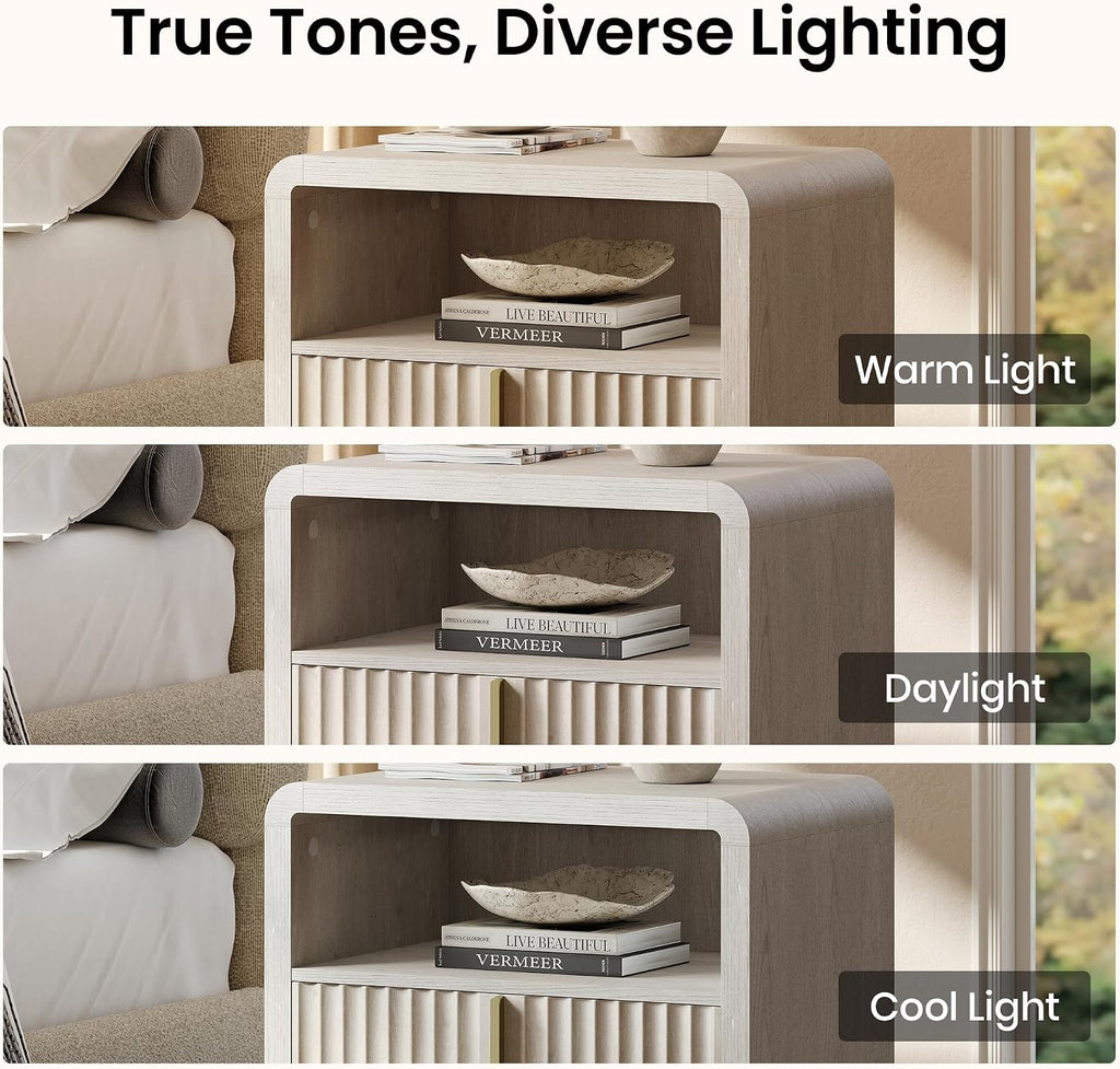 ModernMate Nightstand Set of 2, 23.6" Fluted Night Stand with 2 Drawer,Grey