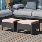 HAPPYGRILL Set of 2 Outdoor Patio Ottoman PE Rattan Wicker Ottomans with Removable Cushions and Solid Acacia Wood Handle Outdoor Footstool Footrest Set Seats and Side Table Set