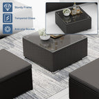 SUNCROWN 5-Piece Outdoor Patio Furniture Set, All-Weather PE Rattan Sectional Sofa with Ottoman, Glass Coffee Table & Cushions, Modular Wicker Conversation Set for Backyard, Garden, Porch, Dark Grey