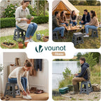 VOUNOT® Folding Step Stool, Portable Stepping Stool with Carrying Handle, Anti-Slip Folding Stool for Bathroom, Garden, Camping, Home, 39 x 32 x 40 cm, Grey