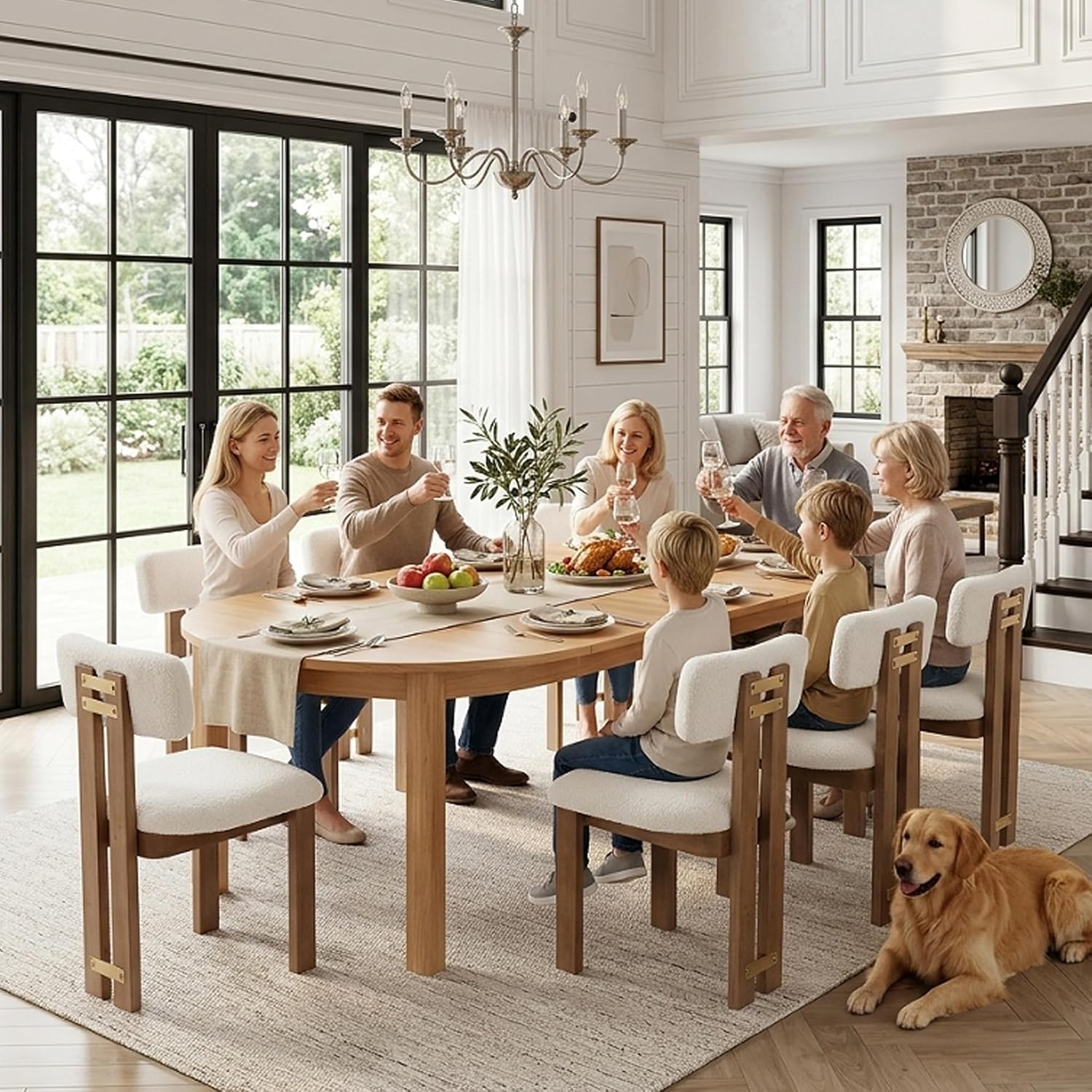 HNY Extendable Dining Table Round to Oval for 4-8, 42"-77" Oak Veneer Kitchen Table with Sturdy Legs, Modern Farmhouse Expandable Dining Room Table for Family Gatherings & Small Apartments, Natural