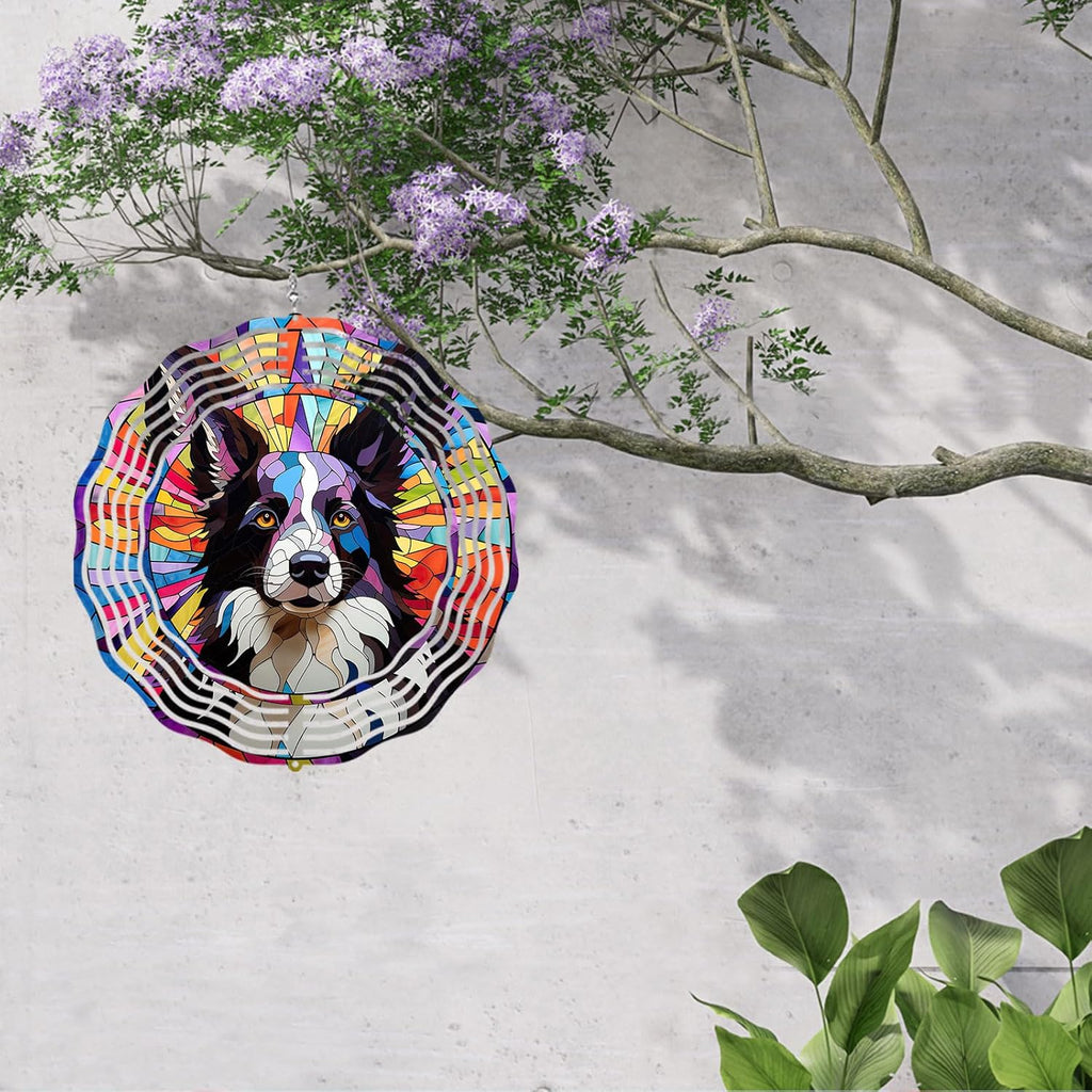 Border Collie Wind Spinner Pet Dog Memorial Gifts 3D Aluminum Metal Kinetic Hanging Wind Sculpture Spinners for Yard and Garden Indoor Outdoor Window Garden Decoration 8 Inch (Border Collie 2)