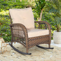 Outdoor Wicker Rocking Chair with Thickened Cushions, All-Weather Rattan Patio Rocking Chairs, Rocker Wicker Chair for Backyard & Porch Garden, Beige