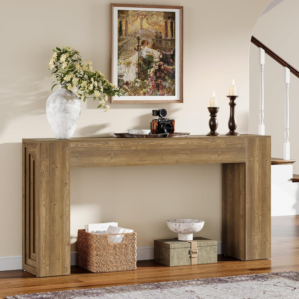 Tribesigns 63-Inch Long Console Table, Farmhouse Narrow Sofa Table Behind The Couch for Living Room, Entryway, Hallway, Foyer, Natural Brown