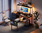 AODK L Shaped Desk Gaming Desk with LED Light & Power Outlet | 53 Inch Black Reversible L Shaped Computer Table with Shelf & Storage Bag & Hook for Home Office
