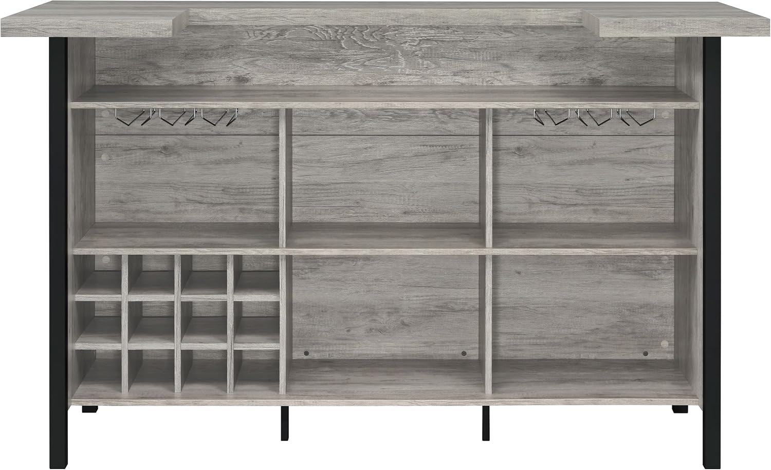 Coaster Home Furnishings - Bellemore - Wood & Metal - Bar Cabinet with Bottle Rack and Stemware Racks with Open Storage - Dining Room & Home Bar - Gray Driftwood - 182105