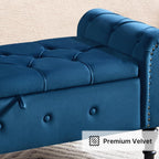 Storage Bench for Bedroom, Velvet 51" End of Bed Bench, Queen Size Bench with Rolled Arms, Tufted Storage Ottoman Benches, Upholstered Bench for Bedroom, Living Room, Entryway, Navy Blue