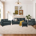 3 Pieces Sectional Sofa Set, 79" Modern L Shaped Couch & 57" Loveseat & 35" Accent Chair, Linen Upholstered Sofa Set with Movable Ottoman, Couches for Living Room, Apartment, Dark Grey