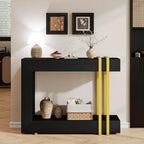iPormis 42.5-Inch Console Table for Entryway, 2-Tier Sofa Table Behind Couch, Wood Entry Table with Storage & Metal Lines Base for Living Room, Hallway, Foyer, Black