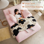 Oversized Chaise Lounge Chair Indoor Bedroom, Comfy Corduroy Upholstered Sofa Bed Chair, Deep Seat Single Sofa Couch, No Assembly Required Sleeper Chair Sofa for Living Room (Light Pink)